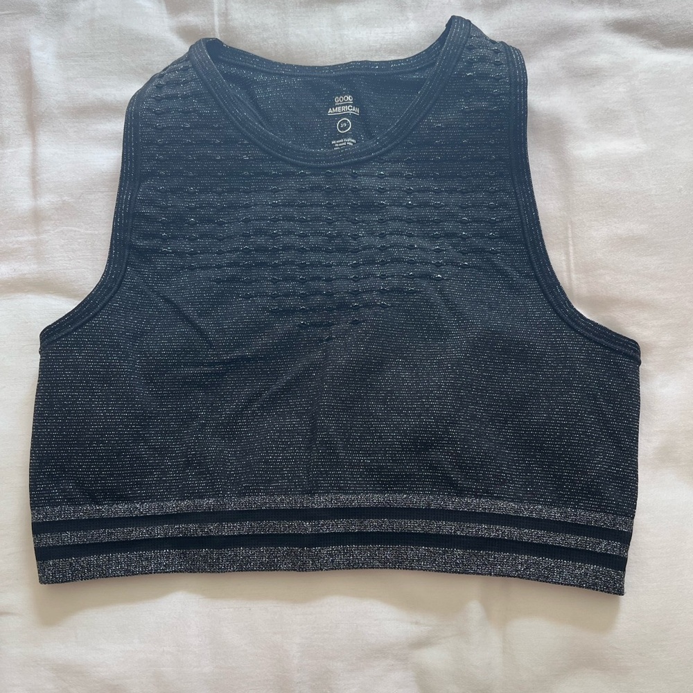 Good American Glittering Black Sports Bra
